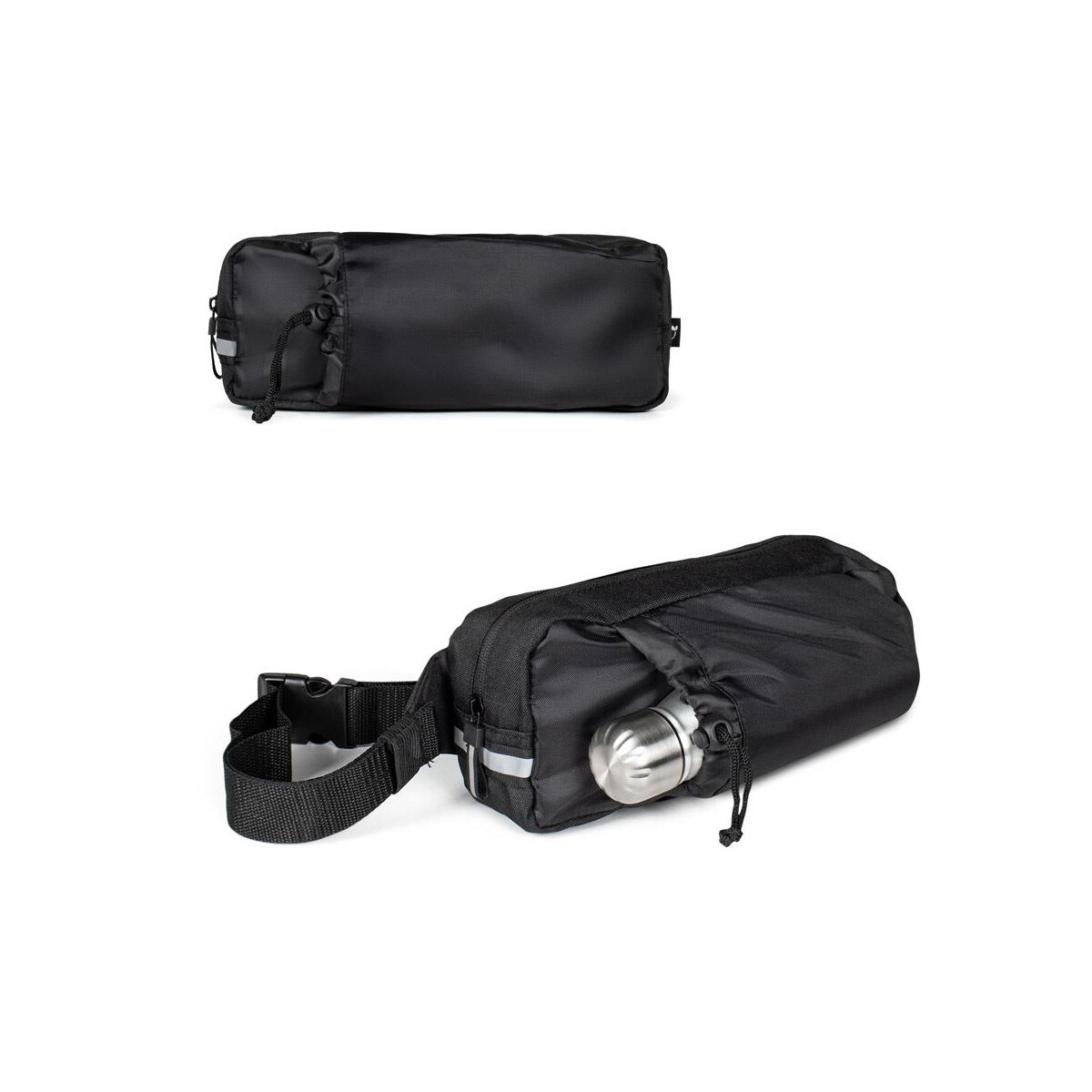 DELFOS POUCH SHINY. Torba biodrowa z 300D poliestru pochodzącego (błyszczące wykończenie) i 600D poliestru pochodzącego z elementami odblaskowymi 92091a_set
