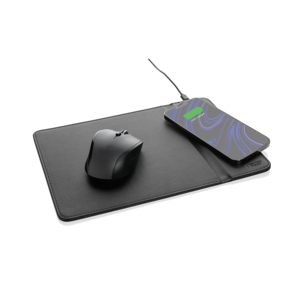 Podkładki pod mysz z logo – podkładka pod mysz swiss peak, ładowarka bezprzewodowa 10w, pu z recyklingu P300.241__B_2 Podkładka pod mysz Swiss Peak, ładowarka bezprzewodowa 10W, PU z recyklingu P300.241__B_2