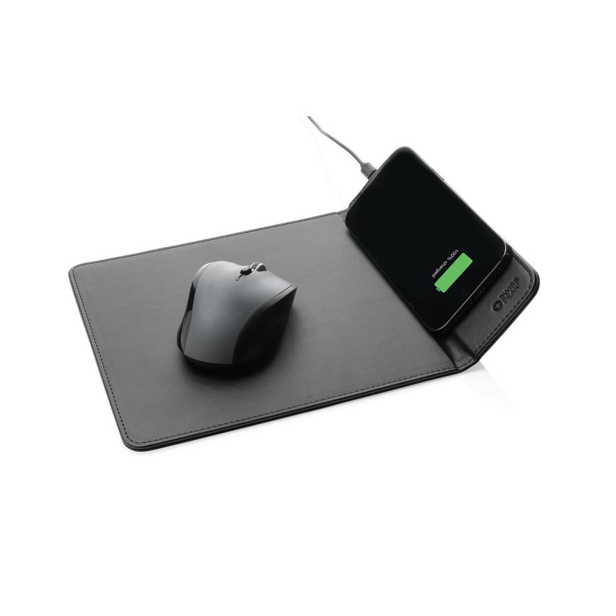 Podkładki pod mysz z logo – podkładka pod mysz swiss peak, ładowarka bezprzewodowa 10w, pu z recyklingu P300.241__B_4 Podkładka pod mysz Swiss Peak, ładowarka bezprzewodowa 10W, PU z recyklingu P300.241__B_4