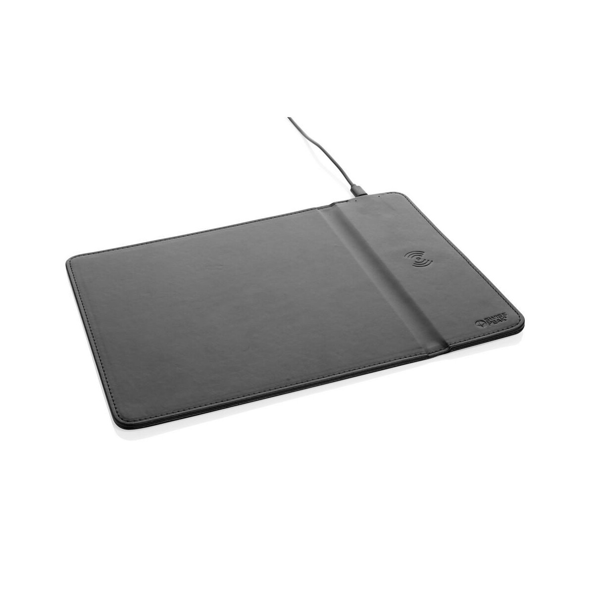Podkładki pod mysz z logo – podkładka pod mysz swiss peak, ładowarka bezprzewodowa 10w, pu z recyklingu P300.241__B_7 Podkładka pod mysz Swiss Peak, ładowarka bezprzewodowa 10W, PU z recyklingu P300.241__B_7