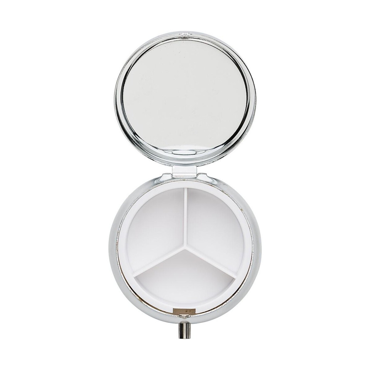 Pojemniki na tabletki z logo – metalowy pojemnik na tabletki z 3 przegrodami, lusterko V1536-32_AAA03 Metalowy pojemnik na tabletki z 3 przegrodami, lusterko V1536-32_AAA03