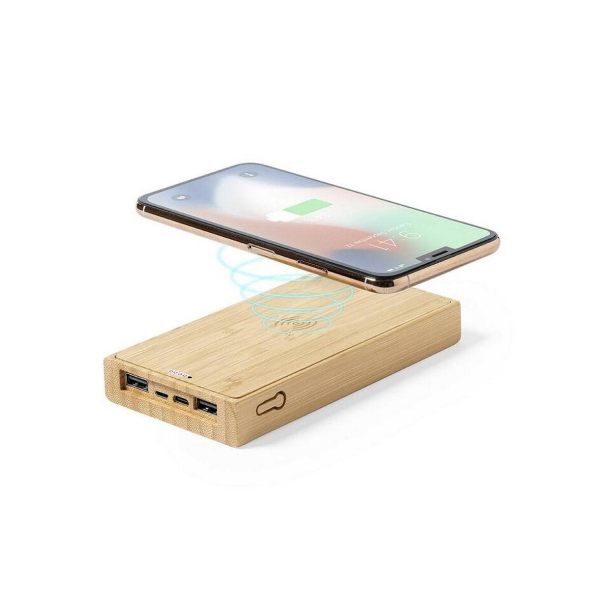 Bambusowy bezprzewodowy power bank 10000 mAh, ładowarka bezprzewodowa 5W, ładowarka słoneczna V8335-16_AAA01