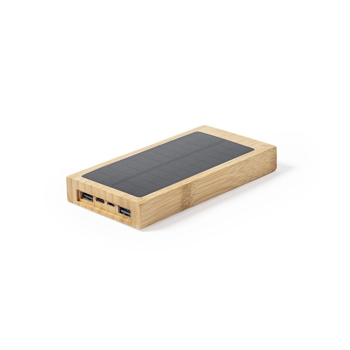 Powerbanki z logo – bambusowy bezprzewodowy power bank 10000 mah, ładowarka bezprzewodowa 5w, ładowarka słoneczna V8335-16_AAA02 Bambusowy bezprzewodowy power bank 10000 mAh, ładowarka bezprzewodowa 5W, ładowarka słoneczna V8335-16_AAA02
