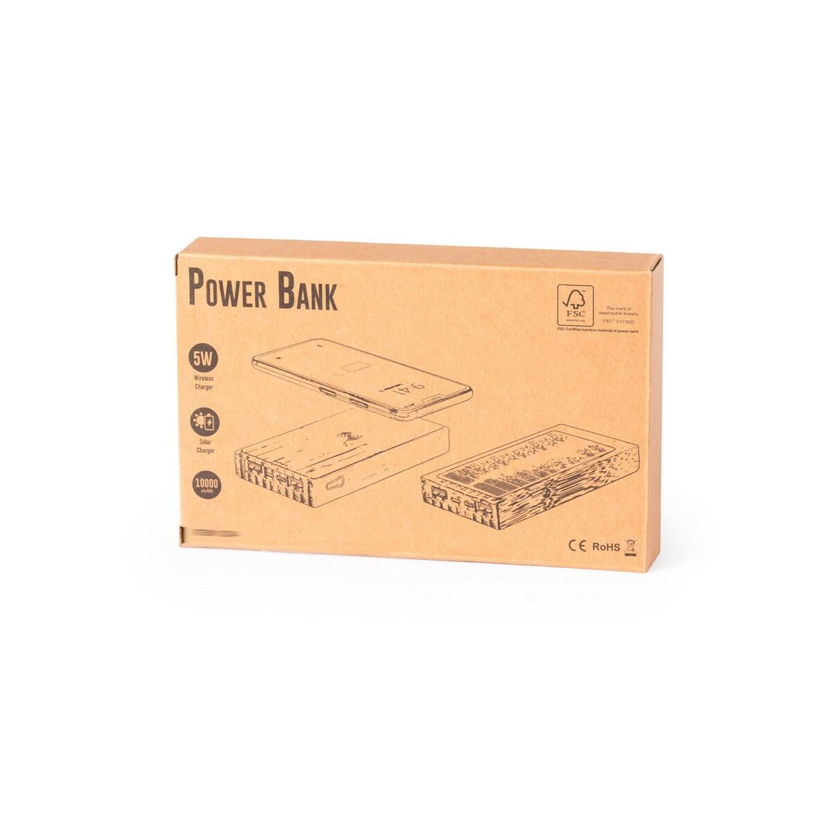 Powerbanki z logo – bambusowy bezprzewodowy power bank 10000 mah, ładowarka bezprzewodowa 5w, ładowarka słoneczna V8335-16_POV01 Bambusowy bezprzewodowy power bank 10000 mAh, ładowarka bezprzewodowa 5W, ładowarka słoneczna V8335-16_POV01