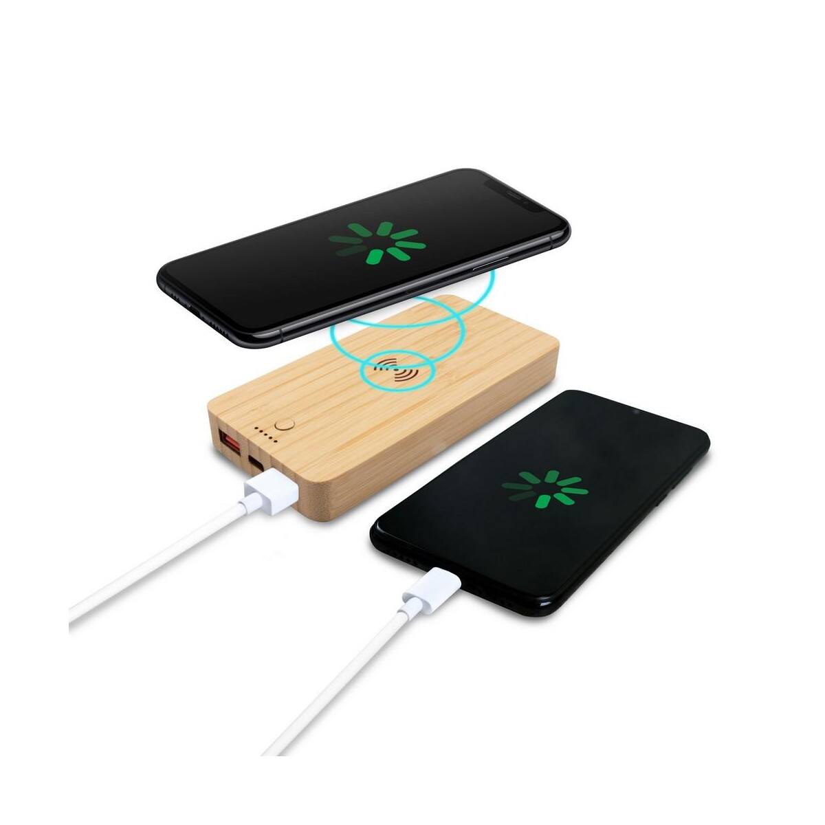 Powerbanki z logo – bambusowy bezprzewodowy power bank 8000 mah b’right, ładowarka bezprzewodowa 15w | benson V0053-17_AAA01 Bambusowy bezprzewodowy power bank 8000 mAh B'RIGHT, ładowarka bezprzewodowa 15W | Benson V0053-17_AAA01