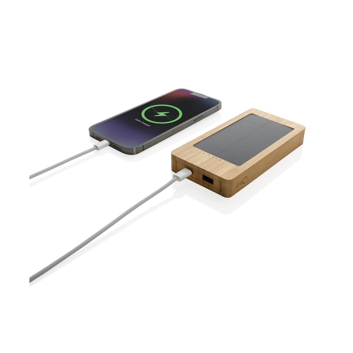 Powerbanki z logo – bambusowy power bank 10000 mah, ładowarka słoneczna P322.399__B_2 Bambusowy power bank 10000 mAh, ładowarka słoneczna P322.399__B_2