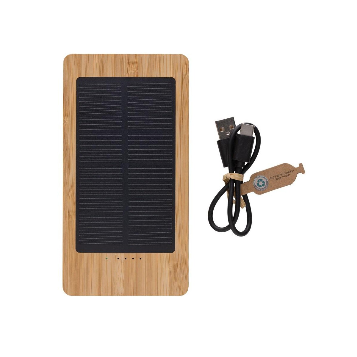 Powerbanki z logo – bambusowy power bank 10000 mah, ładowarka słoneczna P322.399__B_4 Bambusowy power bank 10000 mAh, ładowarka słoneczna P322.399__B_4