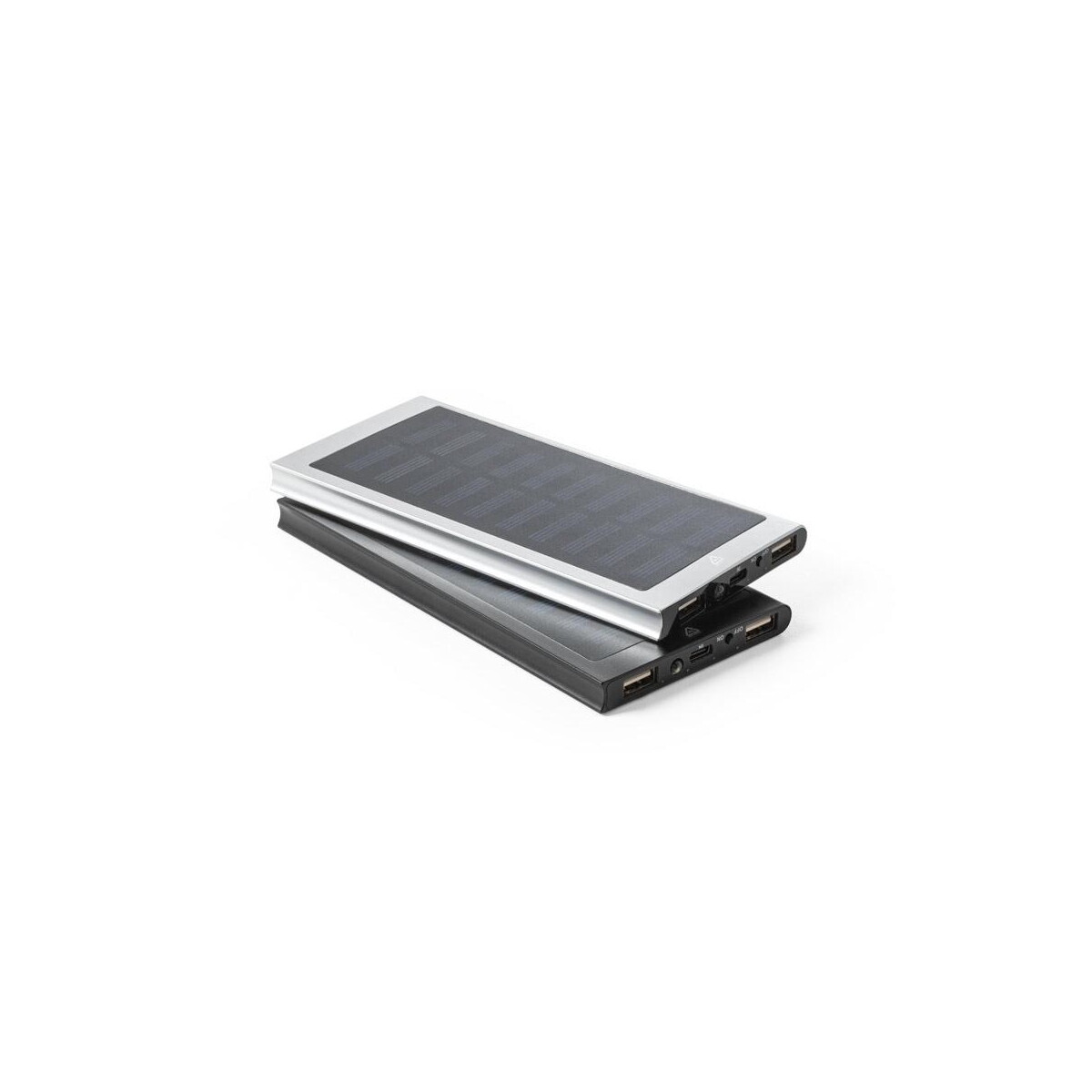 Powerbanki z logo – clerk. power bank 8 000 mah z panelem słonecznym z aluminium pochodzącego w 100% z recyklingu 97137_a CLERK. Power bank 8 000 mAh z panelem słonecznym z aluminium pochodzącego w 100% z recyklingu 97137_a