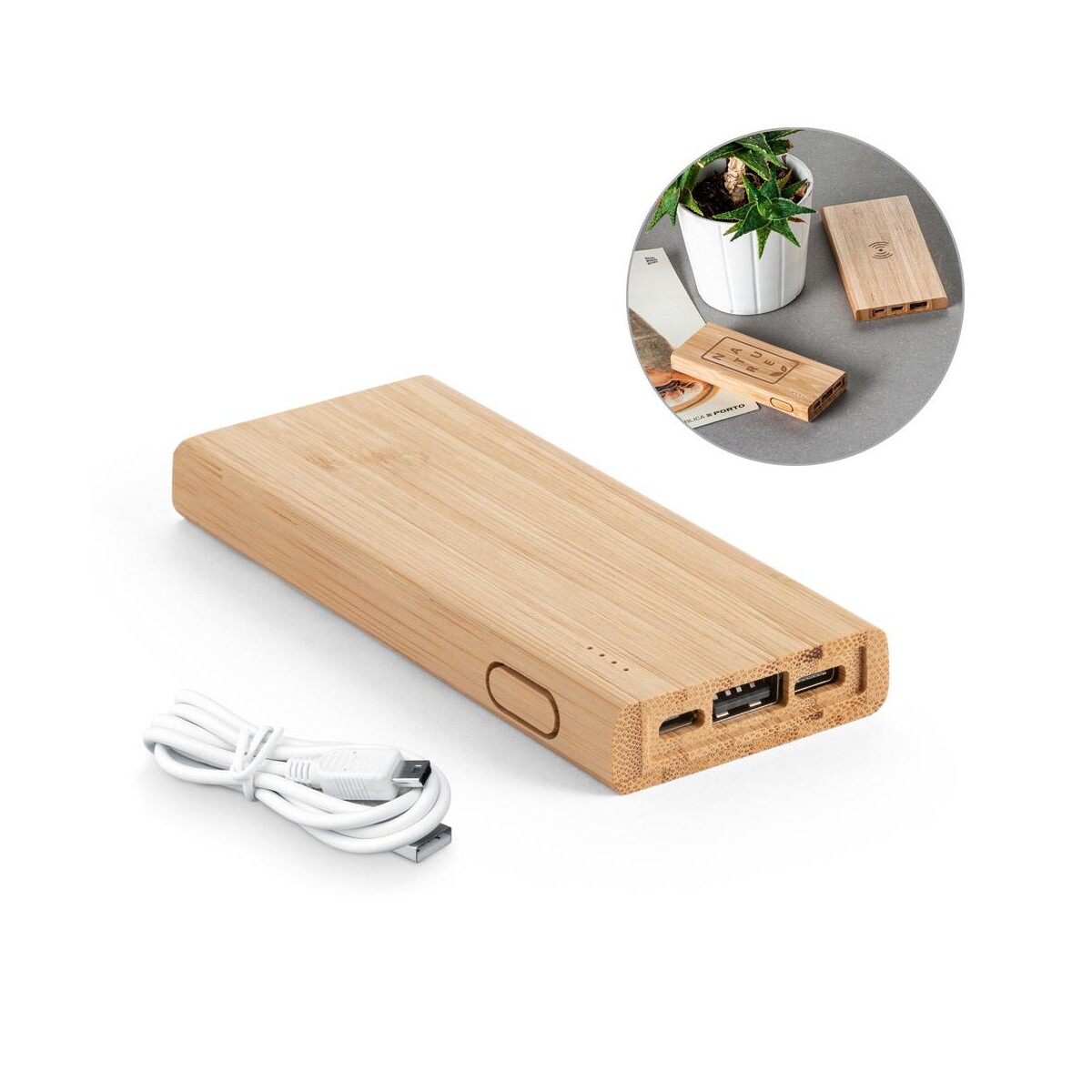 Powerbanki z logo – kohn. power bank 5.000 mah z bambusa 97915_set KOHN. Power bank 5.000 mAh z bambusa 97915_set