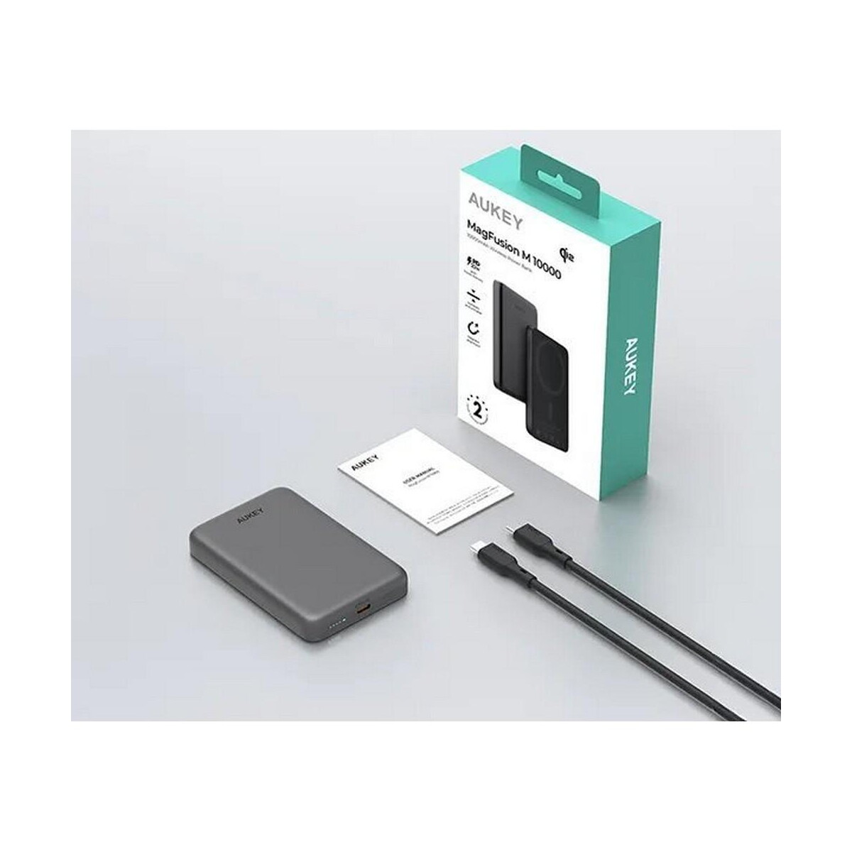 Powerbanki z logo – magnetyczny, bezprzewodowy power bank 10000 mah aukey VAM12-03_ATM08 Magnetyczny, bezprzewodowy power bank 10000 mAh Aukey VAM12-03_ATM08