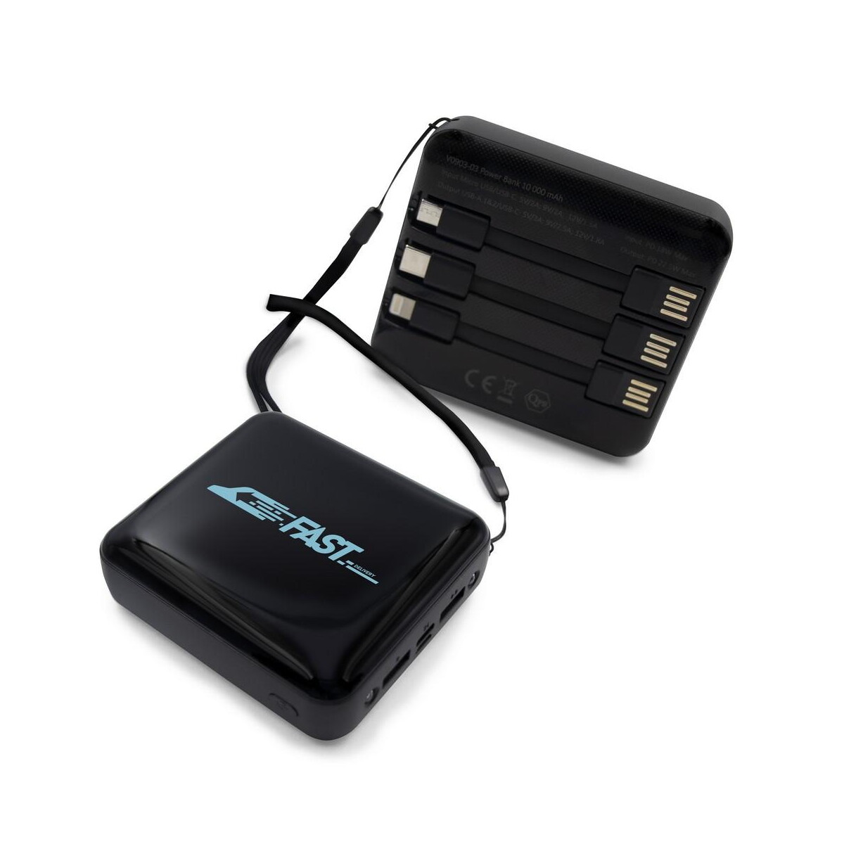 Powerbanki z logo – power bank 10000 mah, 3 kable do ładowania w komplecie | tim V0903-03_ILG01 Power bank 10000 mAh, 3 kable do ładowania w komplecie | Tim V0903-03_ILG01