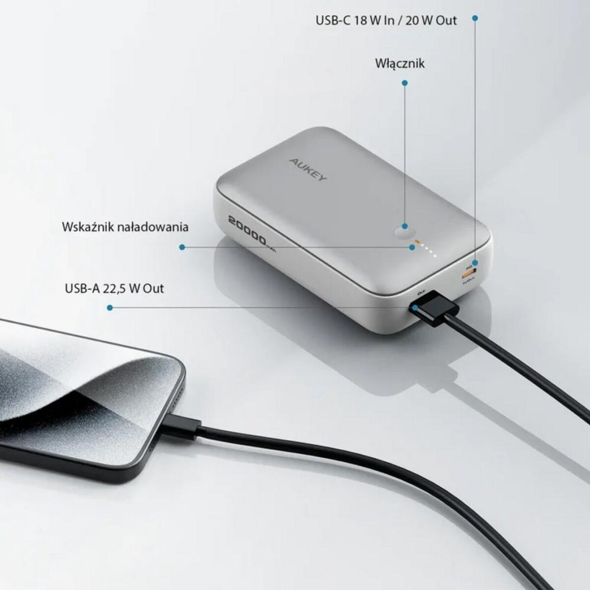 Powerbanki z logo – power bank 20000 mah aukey VAM14-32_ATM03 Power bank 20000 mAh Aukey VAM14-32_ATM03
