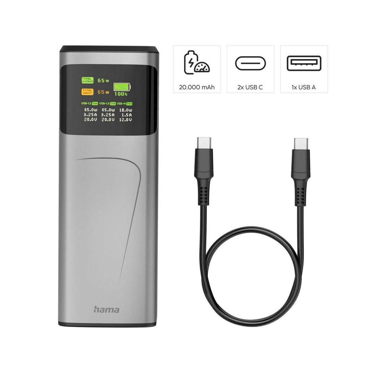 Powerbanki z logo – power bank 20000 mah hama high power 65w VH028-15_AAB01 Power bank 20000 mAh Hama High Power 65W VH028-15_AAB01