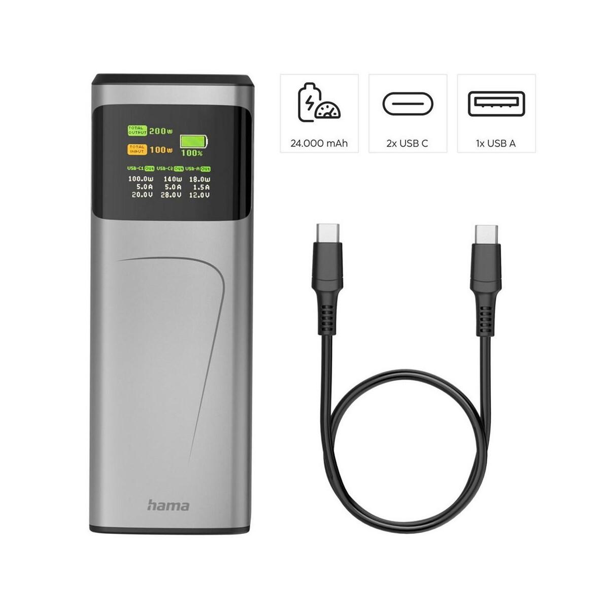Powerbanki z logo – power bank 24000 mah hama high power 200w VH030-15_AAB01 Power bank 24000 mAh Hama High Power 200W VH030-15_AAB01