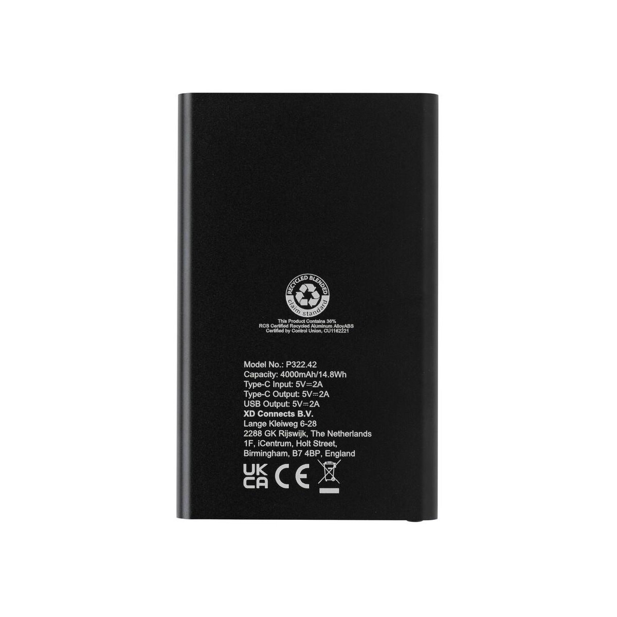 Powerbanki z logo – power bank 4000 mah z aluminium z recyklingu P322.421__B_5 Power bank 4000 mAh z aluminium z recyklingu P322.421__B_5