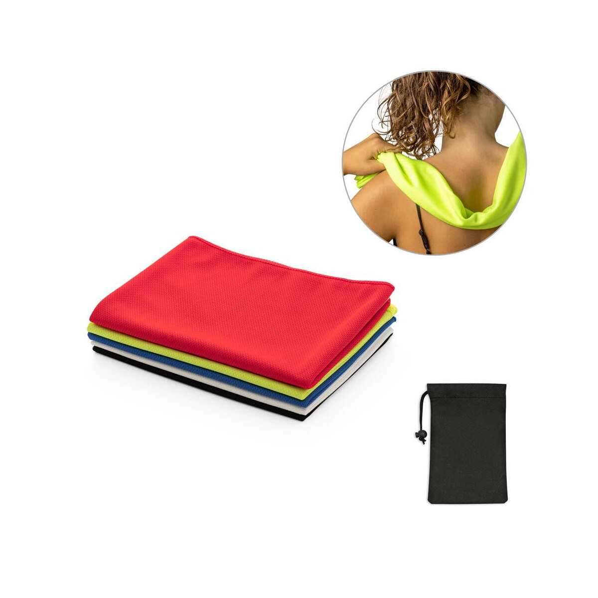 BERNAL. Ręcznik chłodzący sportowym, z poliestru z recyklingu (100% rPET) z pokrowcem z non-woven 99969_set