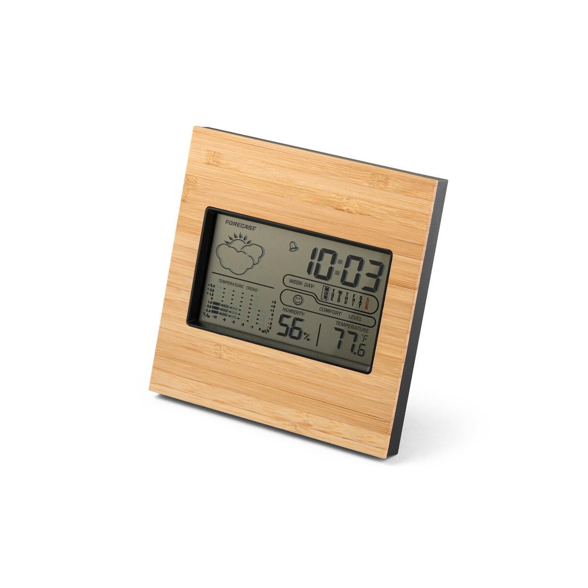 Stacje pogodowe z logo – bromley. biurkowa stacja pogodowa z ekranem lcd z abs i bambusa 97099_103 BROMLEY. Biurkowa stacja pogodowa z ekranem LCD z ABS i bambusa 97099_103