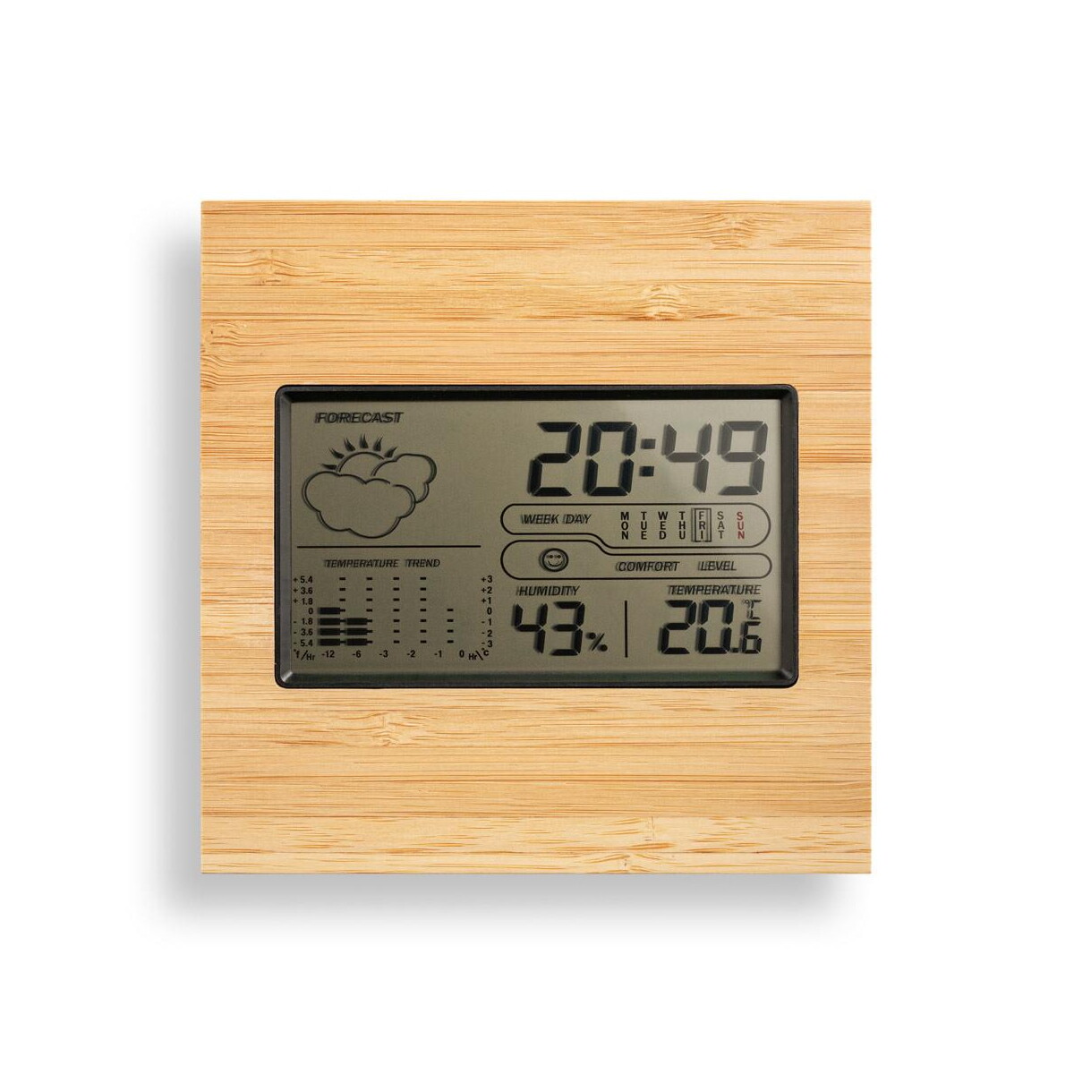 Stacje pogodowe z logo – bromley. biurkowa stacja pogodowa z ekranem lcd z abs i bambusa 97099_103_a BROMLEY. Biurkowa stacja pogodowa z ekranem LCD z ABS i bambusa 97099_103_a