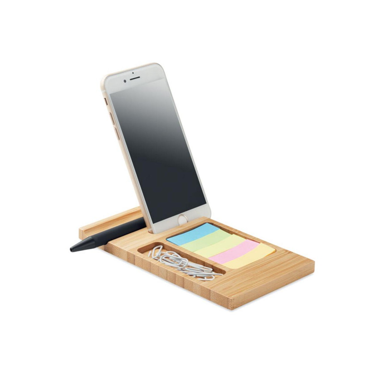 Stojaki na telefon z logo – bambusowy stojak na telefon trevis mo6451-40-side Bambusowy stojak na telefon TREVIS mo6451-40-side
