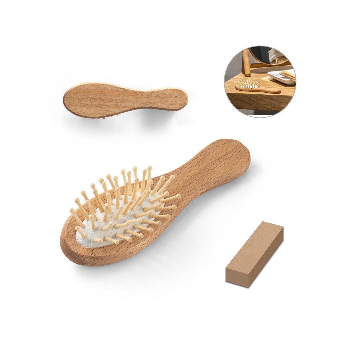 DERN. Drewniana szczotka do włosów z bambusowymi ząbkami 95055_set