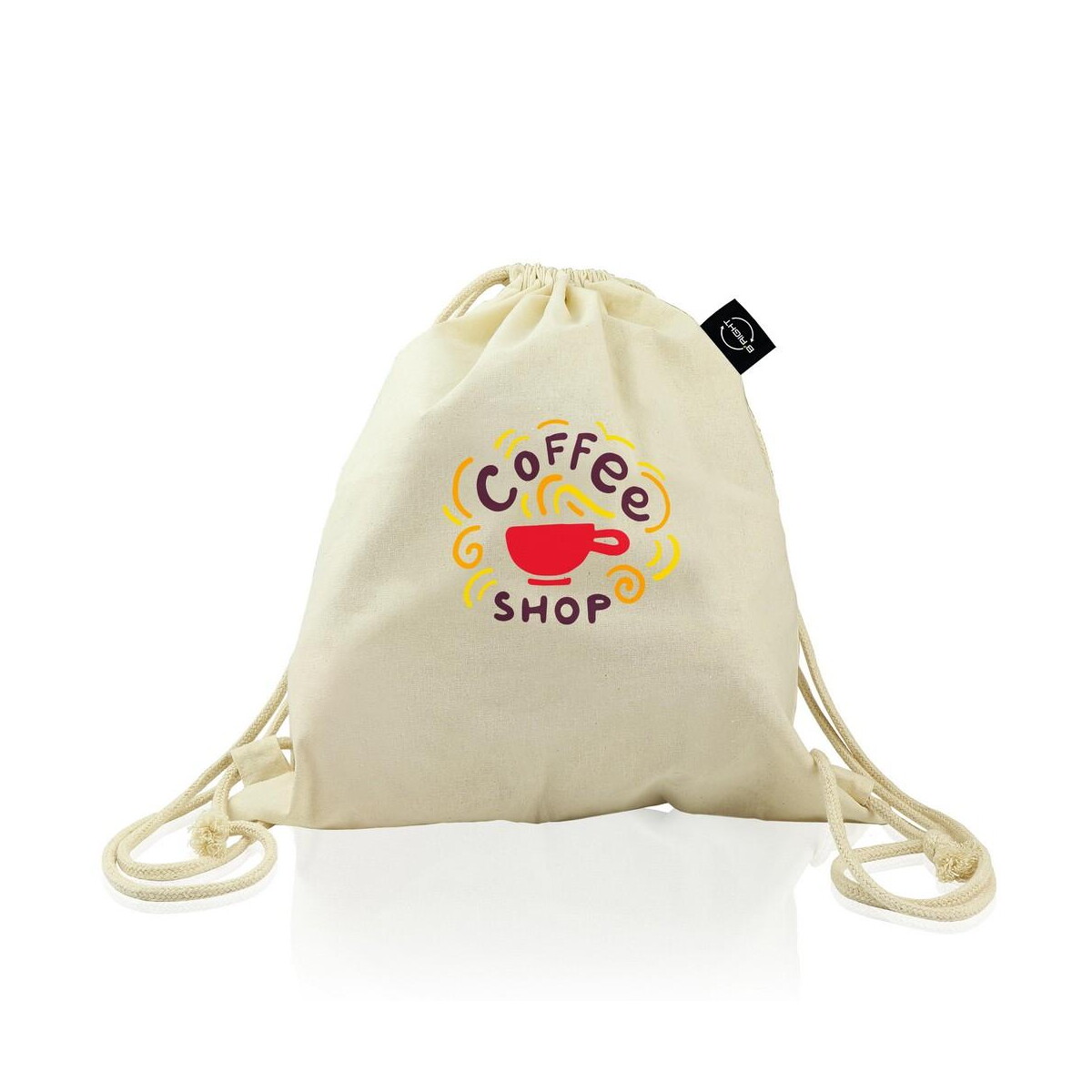 Torby bawełniane z logo – worek ze sznurkiem z bawełny organicznej b’right | meredith V0944-20_ILG01 Worek ze sznurkiem z bawełny organicznej B'RIGHT | Meredith V0944-20_ILG01