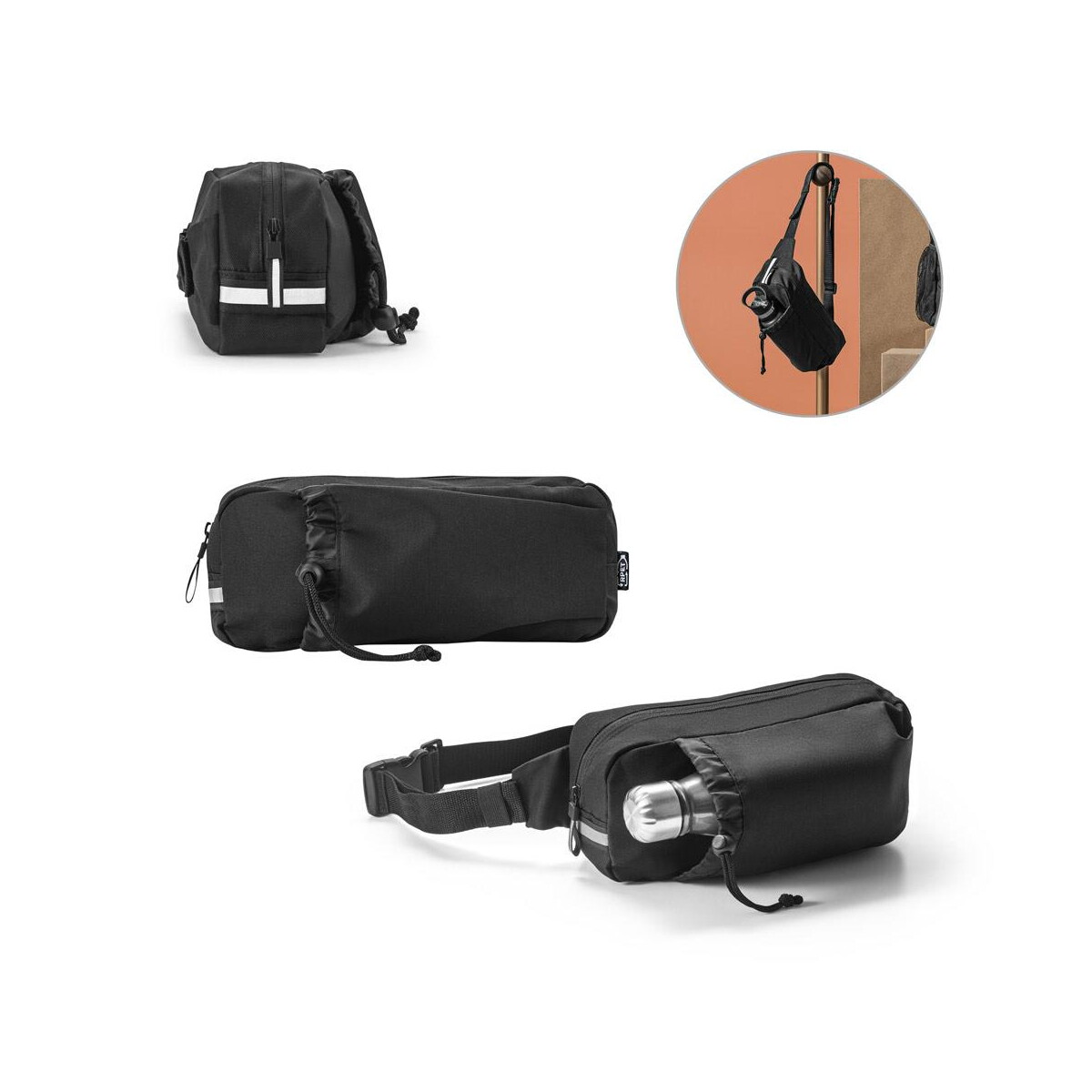 DELFOS POUCH. Torba biodrowa z 300D poliestru pochodzącego i 600D poliestru pochodzącego z elementami odblaskowymi 92091_set